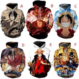 3D Printed One Piece Monkey D. Luffy Hoodie ACE Jacket Mens Casual Sweater Long Sleeve