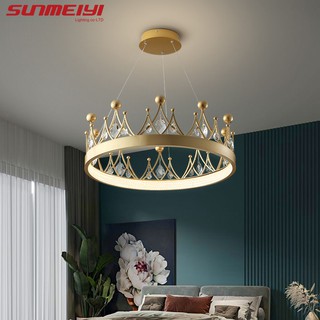 SUNMEIYI ใหม่ไฟ LED จี้มงกุฎออกแบบนอร์ดิกโคมไฟแขวนคริสตัลสำหรับห้องนั่งเล่นห้องนอนเด็กห้องครัวแสงเงา