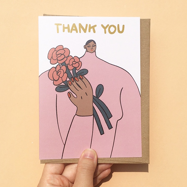 การ์ดอวยพร Thank you Roses การ์ดขอบคุณ ลายน่ารัก | thank you card, Minimal pink Thank You Card, than