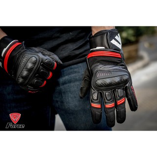 ถุงมือหนังแท้ FORCE รุ่น ALPINE [BLACK-RED]