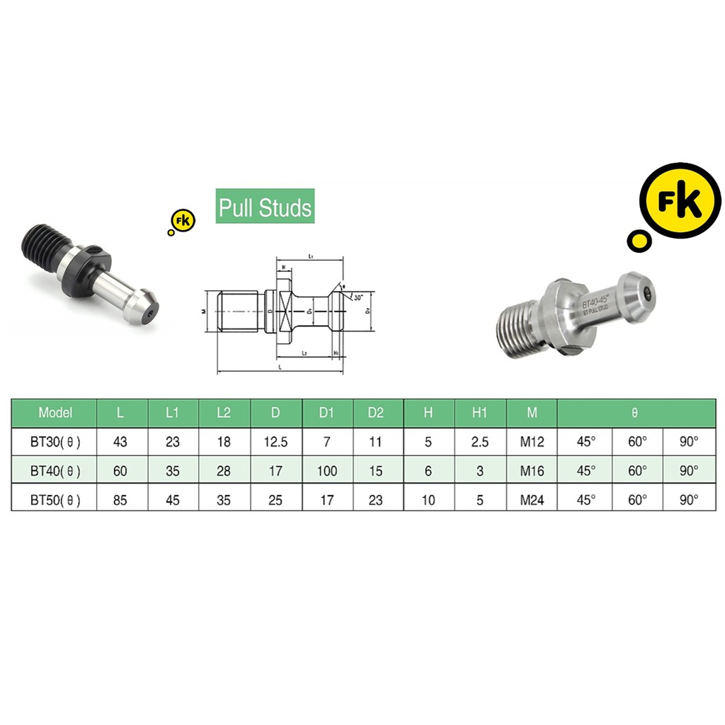 พลู สตัส / Pull Studs BT30,BT40,BT50 มี12ขนาด - รูปที่ 3