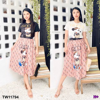 PP11794 Set 2 ชิ้น เสื้อยืดแขนสั้น+กระโปรงเอวยืด ลายการ์ตูนสุดฮิต