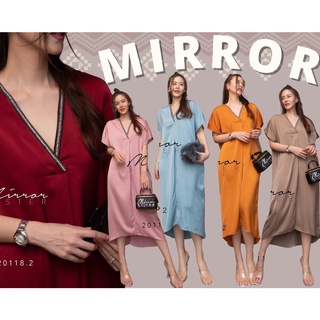 🔖ป้าย Mirrorsister​ 20118.2 เดรสคอวีทรงเก๋ ทรงหลวม แขนสั้นคอวี