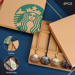 Starbucks ช้อนกาแฟ สเตนเลส 304 ช้อนกาแฟ ช้อนเค้ก 4 ชิ้น