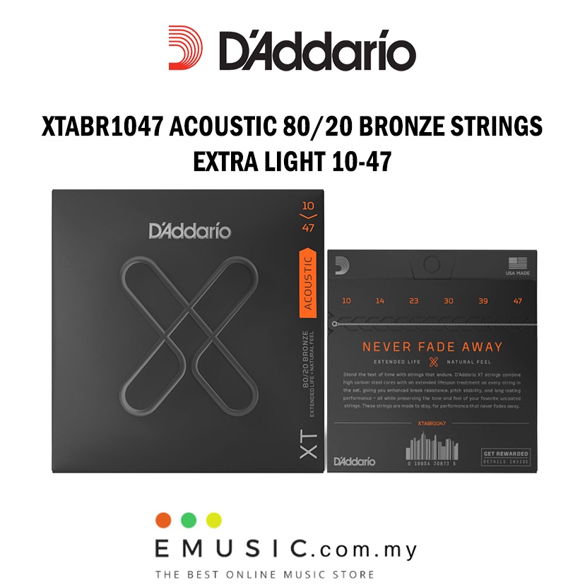 D'ADDARIO Daddario XT Acoustic 80/20 สายบรอนซ์ แสงพิเศษ 10-47 (XTABR1047 / Daddario / D Addario)