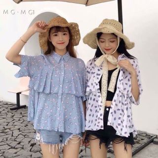 👚เสื้อเชิ้ตแต่งระบาย มีกระดุมหน้า👚