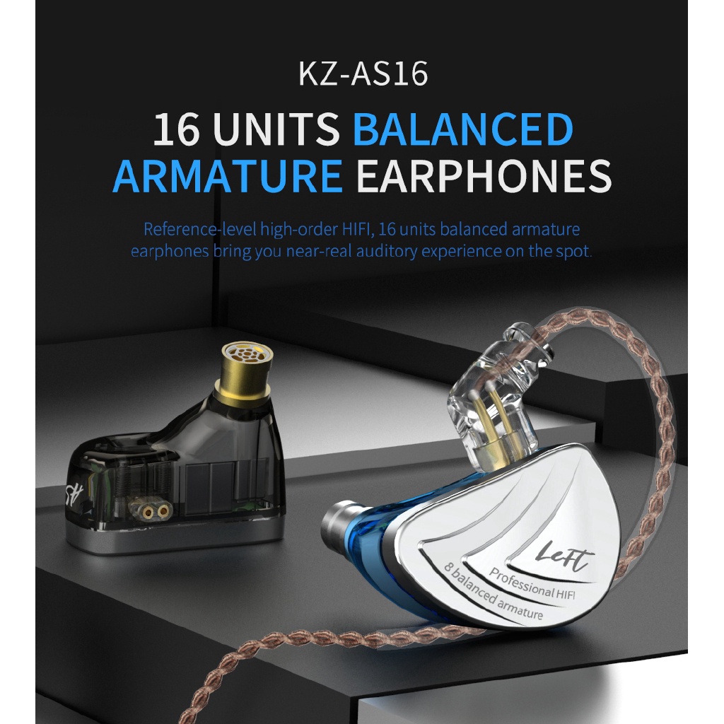 KZ AS16 8 Balanced Armature Units Headset HIFI Bass Noise Cancelling