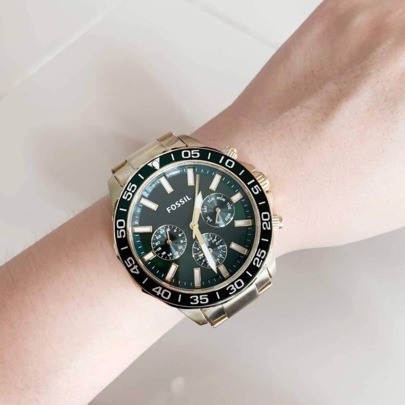 นาฬิกาข้อมือชายฟอสซิล Fossil Bannon Multifunction Gold-Tone Stainless Steel Watch BQ2493