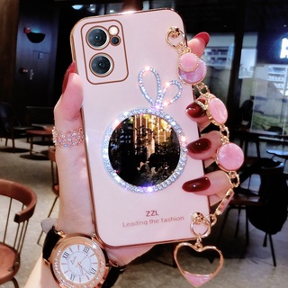 ใหม่ เคสโทรศัพท์มือถือกระจก ลายการ์ตูนกระต่าย พร้อมสายคล้องมือ หรูหรา สําหรับ OPPO Reno7 Pro 5G Reno7 Z 5G A76 A96 Reno 7Pro OPPOA96 OPPOA76