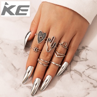 Vintage Love Ring Set of Seven Cactus Geometric Cutout Ring Set for girls for women low price