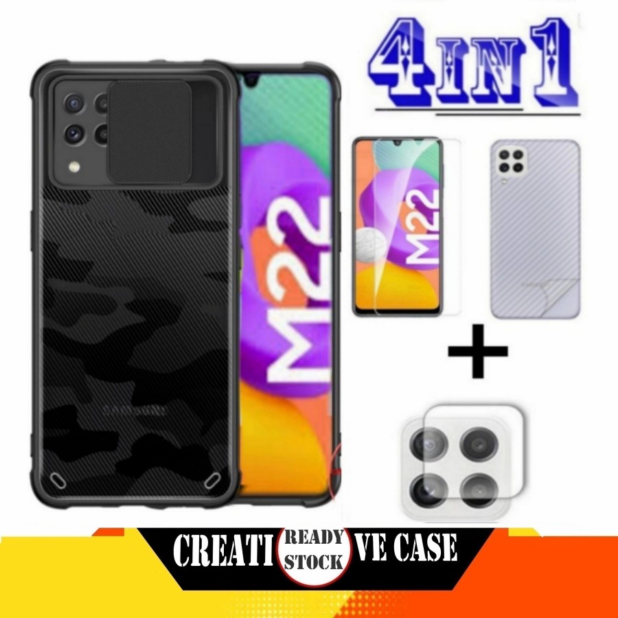 แพ็คเกจ 2 1NC 1 เคส Samsung M22 4G/F22 4G Fusion Slide Army Protector