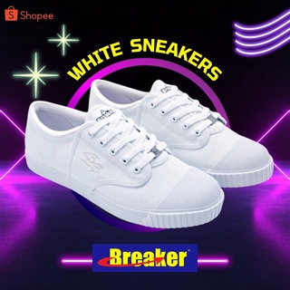 รองเท้าผ้าใบ สีขาว เบรคเกอร์ รองเท้านักเรียน BREAKER รุ่น4x4 ผูกเชือก ของแท้100% กีฬา ทำงาน ลำลอง ขอบนุ่ม นักศึกษา