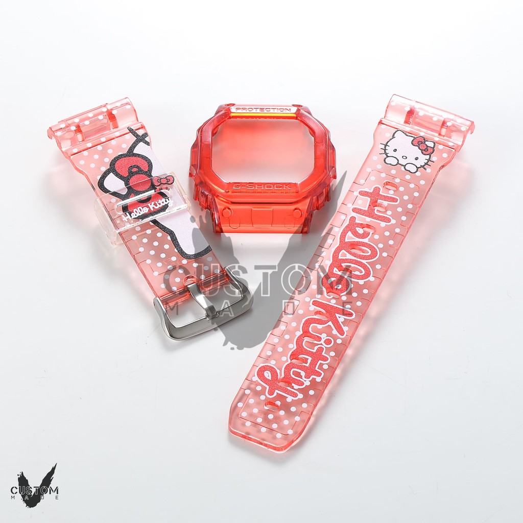 (Vcustom) DW5600 CUSTOM PRINTING " HELLO KITTY " BAND AND BEZEL WATCH STRAPS