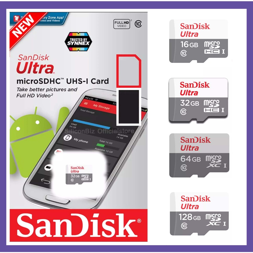 !!! SanDisk Ultra Micro SD Card Class10 16GB / 32GB / 64GB / 128GB  เมมโมรี่การ์ดโทรศัพท์ มือถือ สมาร์ทโฟน กล้องติดรถ !!