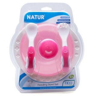 NATUR ชุดชามอาหารพร้อมช้อนส้อม ( 1 แพ๊ค) คละสี