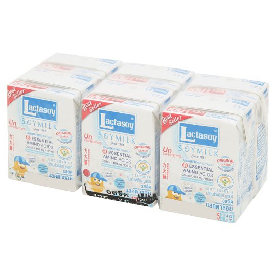 ✨ขายดี✨ แลคตาซอย นมถั่วเหลือง ยูเอชที รสจืด 125มล. x 6 กล่อง Lactasoy Plain UHT Soy Milk 125ml x 6pc