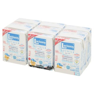 ✨ขายดี✨ แลคตาซอย นมถั่วเหลือง ยูเอชที รสจืด 125มล. x 6 กล่อง Lactasoy Plain UHT Soy Milk 125ml x 6pcs