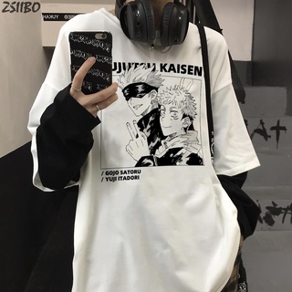 เสื้อยืด△▬►Harajuku Jujutsu Kaisen tshirt Mens Yuji Itadori Cool Unisex ปลอมสองแขนยาว T เสื้อ Anime ตลกพิมพ์ Streetwear