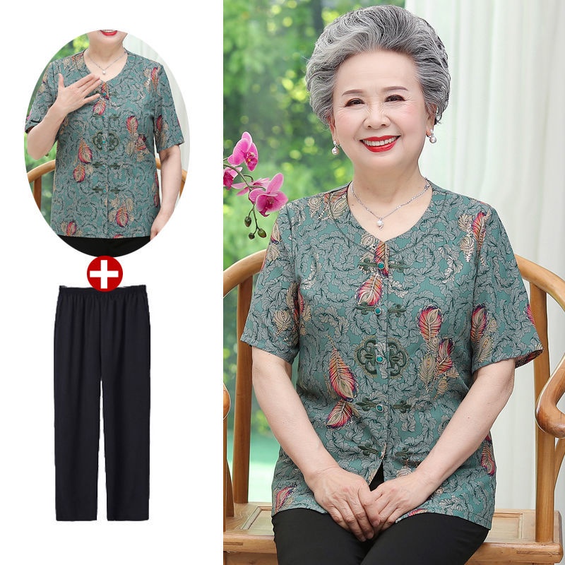 เสื้อผู้หญิง เสื้อคนแก่ ✢ชุดฤดูร้อนของผู้สูงอายุเสื้อคาร์ดิแกน 70 ปี 80 ยายสูทแขนสั้นหญิงชราเสื้อผ้าผู้สูงอายุเสื้อ