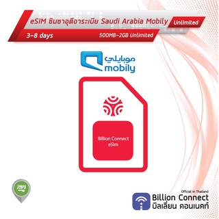 eSIM Saudi Arabia Sim Card Unlimited 500MB-2GB Daily Mobily: ซิมซาอุดีอาระเบีย 3-8 วัน by ซิมต่างประเทศ Billion Connect