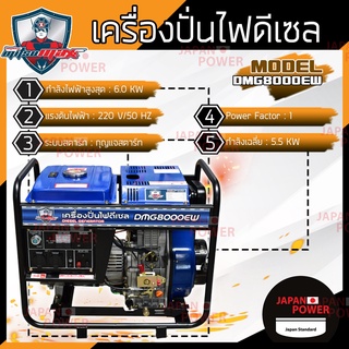 MITSUMAX เครื่องปั่นไฟดีเซล รุ่น DMG8000EW 6.0 KW 220V DMG-8000EW เครื่องกำเนิดไฟฟ้า เครื่องยนต์ ปั่นไฟ ดีเซล