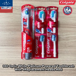 Colgate® 360® Optic White® Platinum™ Powered Toothbrush With 4Replacement Heads Red คอลเกต แปรงสีฟันแบตเตอรี่