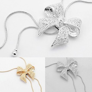 sunnyheart แฟชั่นผู้หญิงสร้อยคอ Rhinestone Bow Butterfly จี้คอสร้อยคอยาวสร้อยคอ