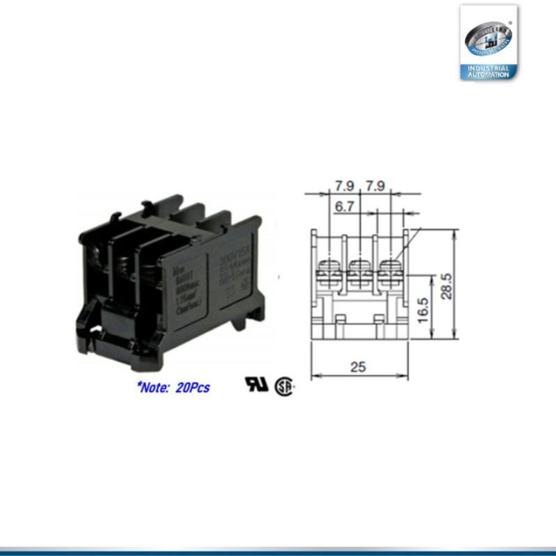 IDEC 16A 3 Pole Terminal Block BA111T (20 ชิ้น/กล่อง)