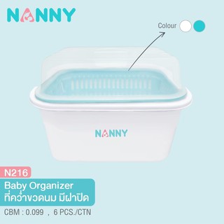 N216 NANNY แนนนี่ ที่คว่ำขวดนมมีฝาปิดแนนนี่ สีฟ้าขาว