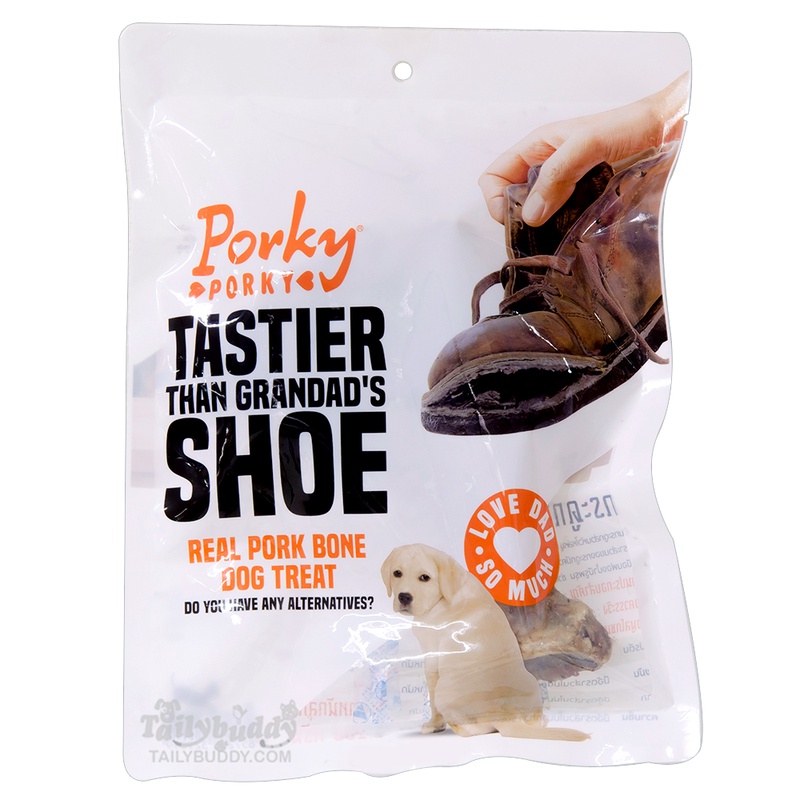 Porky porky  Tastier than grandad's SHOE PORK BONE กระดูกหมูอบ(ขายดีมาก)​ ขนมสุนัข กระดูกสำหรับสุนัข