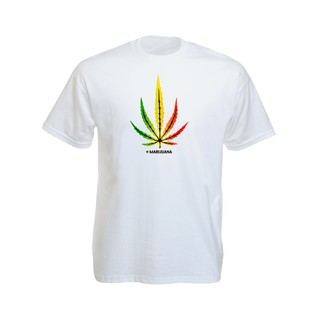 เสื้อยืดราสต้าTee-Shirt Rasta Colors Big Leaf เสื้อยืดคอกลมสีขาว/สีดำสกรีนลาย สีสัญลักษณ์ราสต้า White/Black Tee-Shirt