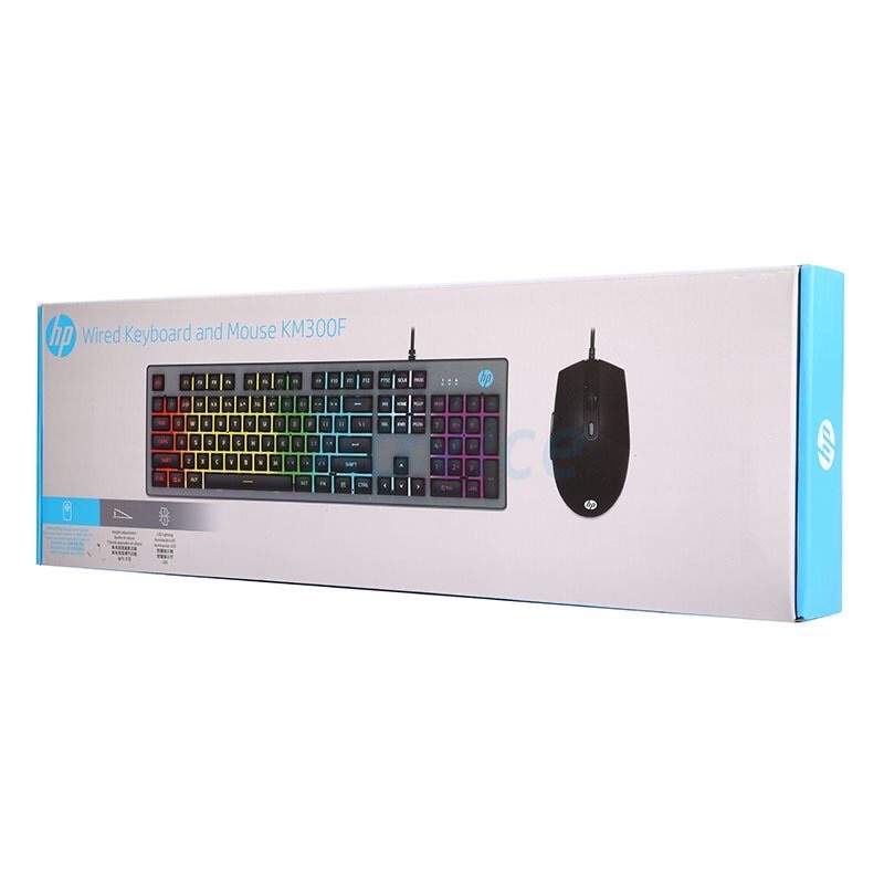 (2in1) USB HP (KM300F) Black Hp KM300F Gaming Keyboard +Mouse คีย์บอร์ดและเมาส์ ในกล่องเดียว คีย์ไทย