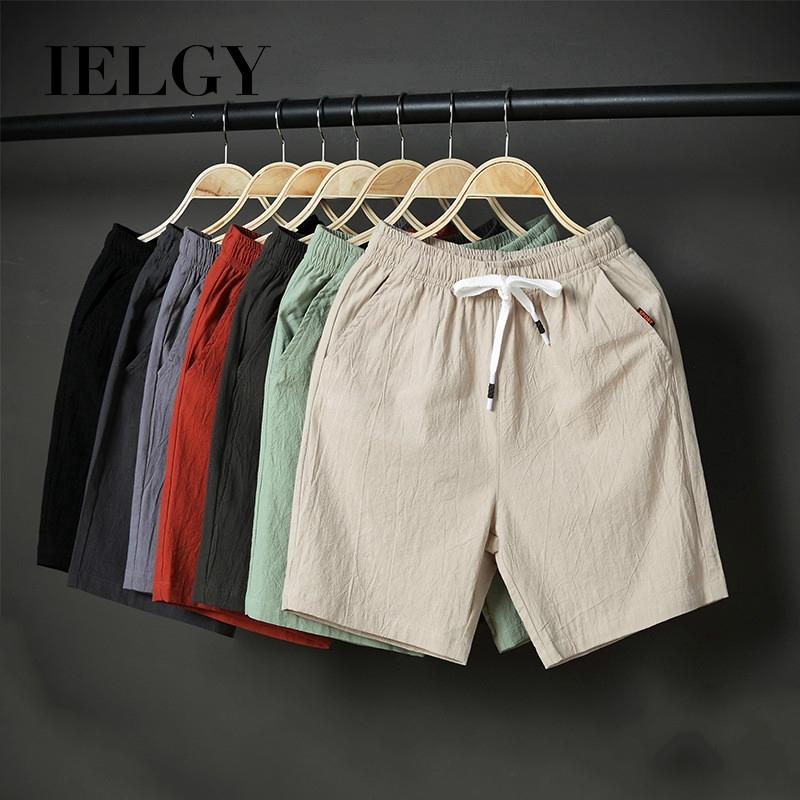IELGY กางเกงขาสั้นผ้าลินินทรงหลวมสำหรับผู้ชาย