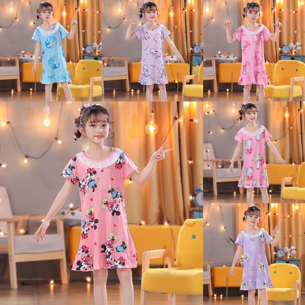 ลด10% โค้ด DDXDECW4 ชุดนอนเด็กผู้หญิงทรงกระโปรงลายการ์ตูนลายน่ารัก120cm-150cmพร้อมส่ง นื้อผ้านิ่มใส่สบาย