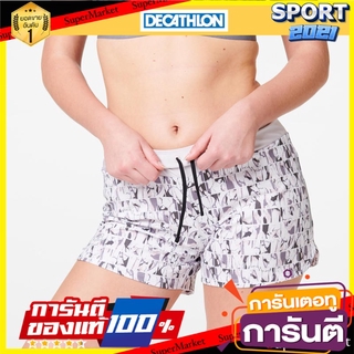 กางเกงวิ่งขาสั้นสำหรับผู้หญิงรุ่น RUN DRY (สีเทาพิมพ์ลายลาเวนเดอร์) Womens running shorts RUN DRY (gray with lavender p