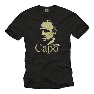 คอลูกเรือเสื้อยืดแขนสั้น พิมพ์ลาย Godfather Mafia El Capon สําหรับผู้ชายS-5XL