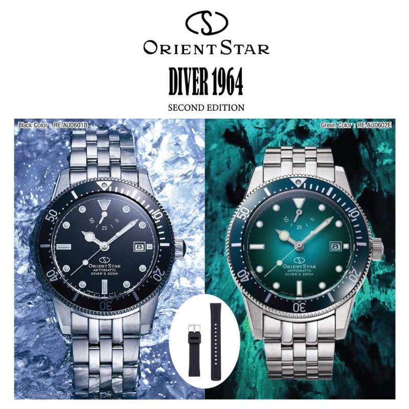 นาฬิกาข้อมือ Orient Star Watch Men's Sports Diver 1964 2nd Edition Diver's แถมสายยาง1 เส้น