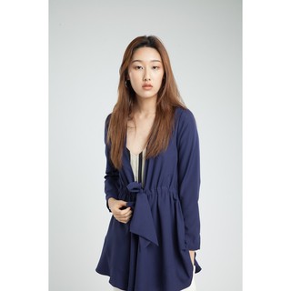 QueenCows เสื้อคลุมให้นม Wanda Tie Long Robe (Navy)