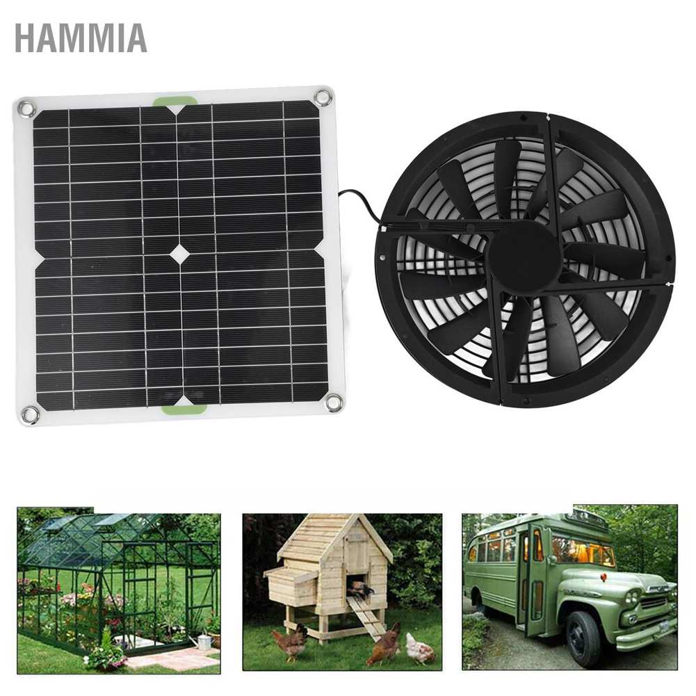 ชุดพัดลม แบบแผงโซลาร์เซลล์ 10 นิ้ว 100W กันน้ำ ระบายอากาศ สําหรับไก่ เรือนกระจก HAMMIA