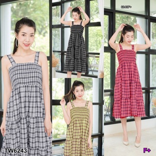 TwinsShopVip💗พร้อมส่ง TW6243 สม็อกอก ลายสก๊อต Plaid Smock