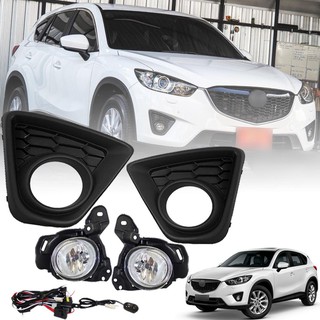 ไฟตัดหมอก ไฟสปอร์ตไลท์ รุ่น มาสด้า ซีเอ็กซ์-5 Mazda CX-5 CX5 ปี 2013 - 2016 ชุดสายไฟ + ฝาครอบไฟ สี ดำ 1 ชุด