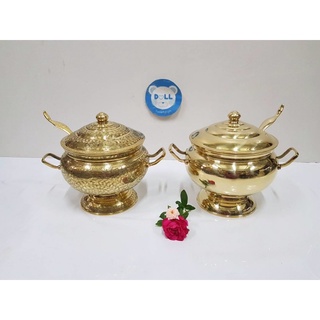 Brass Byfa โถข้าว หม้อข้าวเสริฟ ปากกว้าง 7” สูง 6.5”โถข้าวมีฝาพร้อมทัพพี F1287เรียบ, F1288ตอกลาย