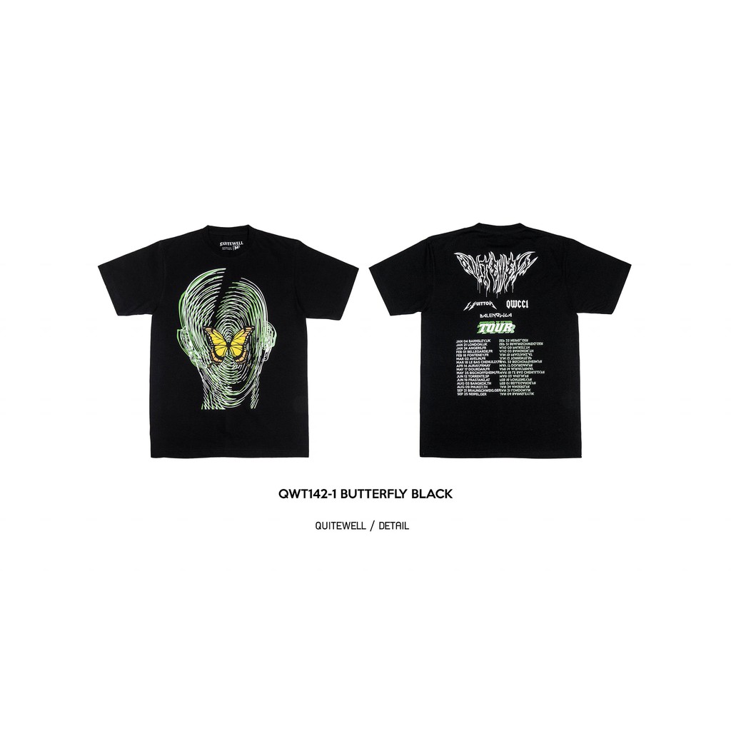 QUITEWELL เสื้อยืดแขนสั้น 142 BUTTERFLY BLACK เสื้อผู้ชาย Oversize สกรีนลาย ผีเสื้อ สีดำ วินเทจ