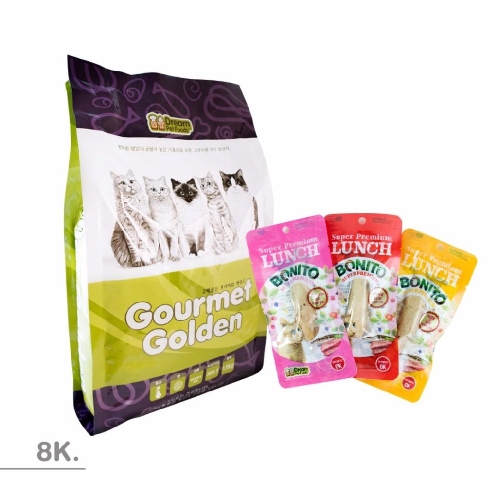 Gourmet Golden อาหารแมวเกาหลีขนาด 8kg พร้อมขนม Bonito 3 ชิ้น - การันตีด้วยยอดขายอันดับ1 จากเกาหลี ช่