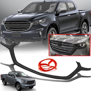 คิ้วใต้กระจังล่าง + พร้อมโลโก้ ติดกระจังหน้า สีแดง รุ่น มาสด้า MAZDA BT-50 BT-50 ปี 2020 - 2021 สีดำด้าน 2 ชิ้น