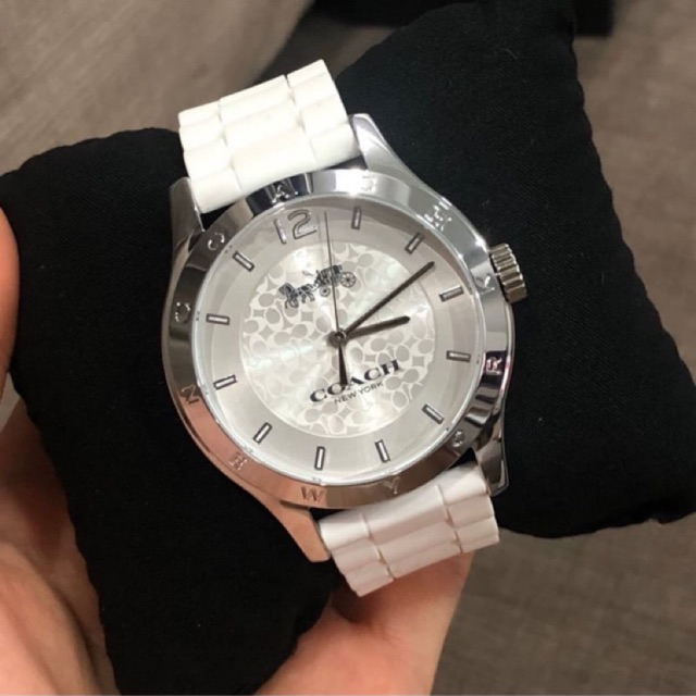 (ผ่อน0%) นาฬิกา COACH 14502218 Maddy Silver Dial Ladies Watch สายยาง สีขาว