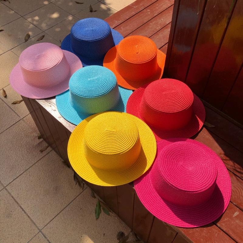 หมวกฟางปีกแบน กันแดด หลากสีสัน เข้ากับทุกการแต่งกาย แฟชั่นฤดูใบไม้ผลิ และฤดูร้อน สําหรับผู้หญิง