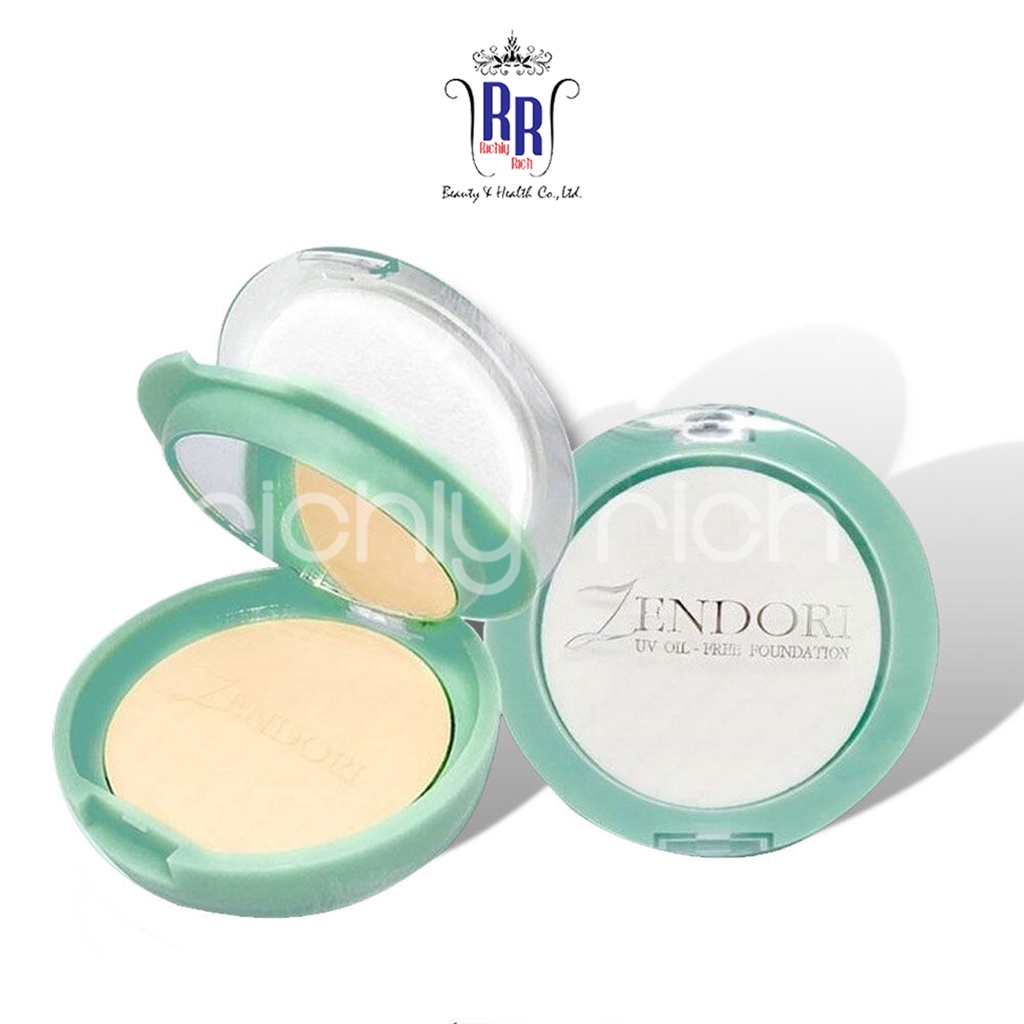 🔸แท้|ส่งไว🔸 ZENDORI แป้งพัฟ UV Oil-free Foundation SPF12 แป้งผสมรองพื้น ตลับเขียว เซนโดริ ริชชี่ริชบิวตี้