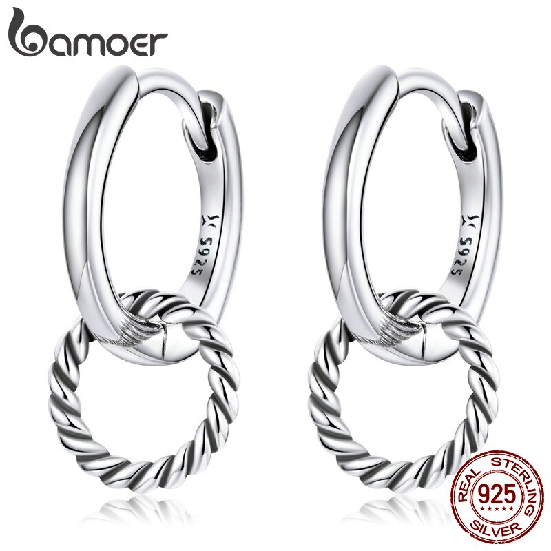 Bamoer แท้ ต่างหูเงินสเตอร์ลิง 925 ทรงกลม เครื่องประดับ สําหรับผู้หญิง SCE1199