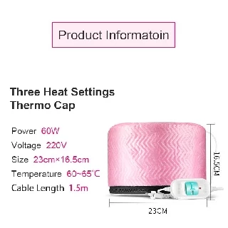 หมวกอบไอน้ำ สีชมพู ระบบไฟฟ้า ที่บ้าน ถนอมเส้นผม รุ่น THERMO CAP TV Electric Heating Hair Thermal Steamer Hair Care SPA